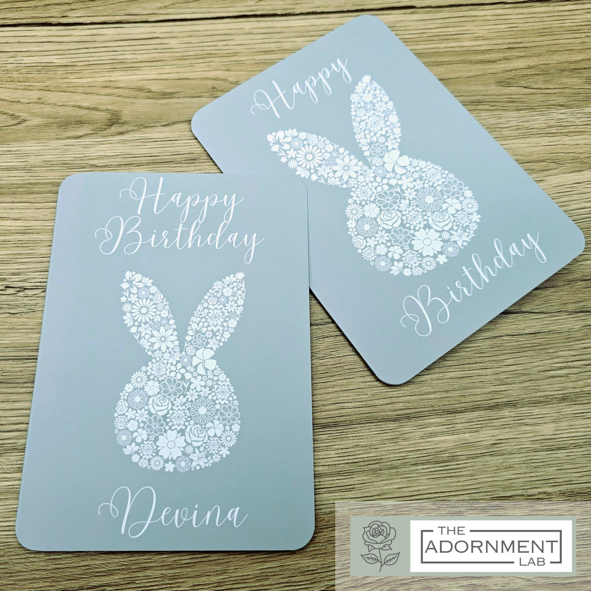 Bunny Bloom Silhouette - Happy Birthday - Greetings Cards - Peach