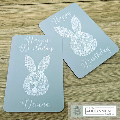 Bunny Bloom Silhouette - Happy Birthday - Greetings Cards - Peach