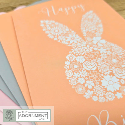 Bunny Bloom Silhouette - Happy Birthday - Greetings Cards - Peach