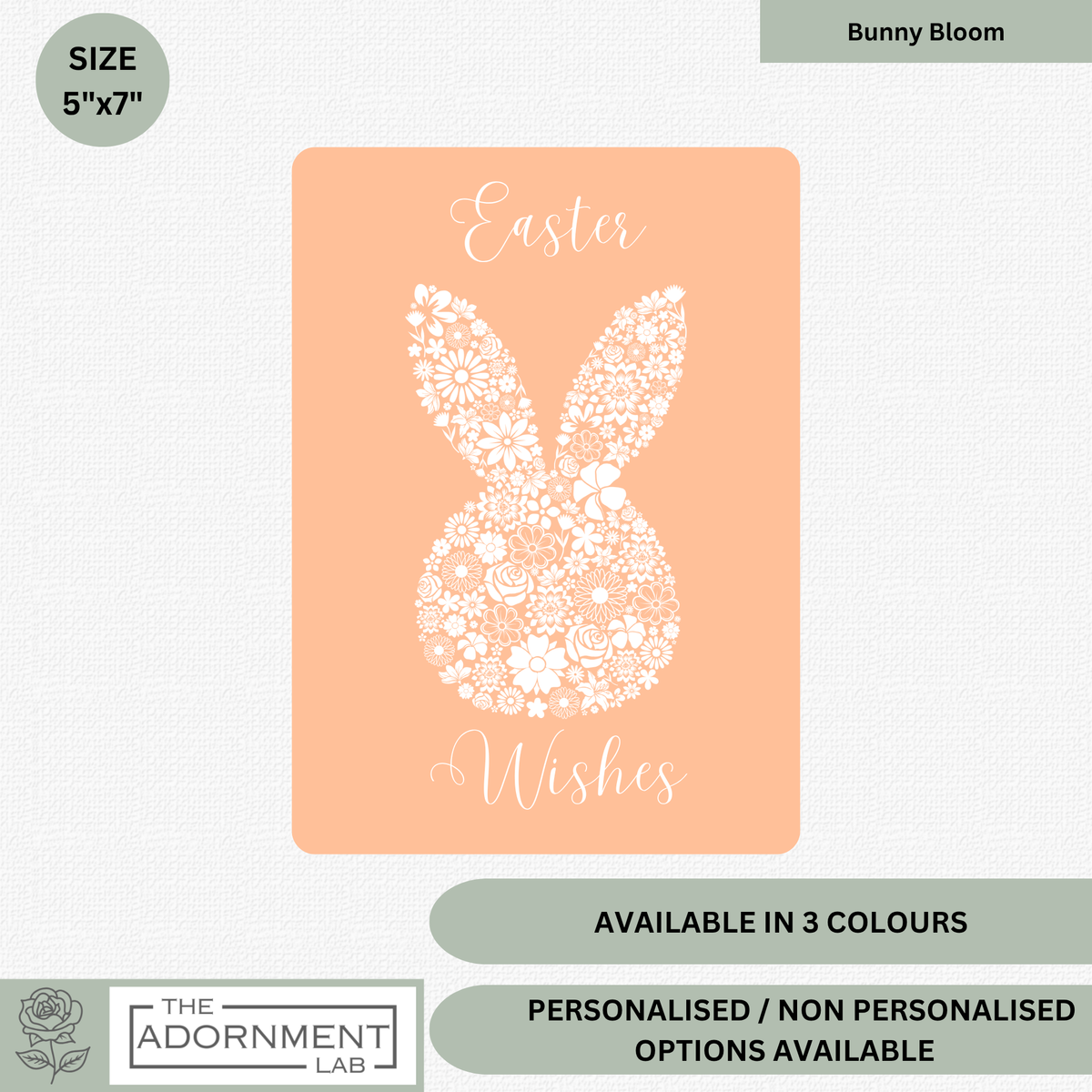 Bunny Bloom Silhouette - Easter Wishes - Greetings Card - Peach