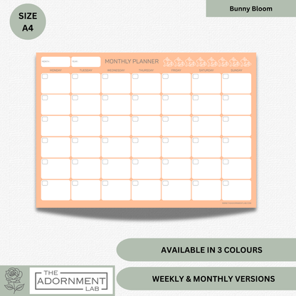 Bunny Bloom - A4 Digital Printable Monthly Planners - Peach