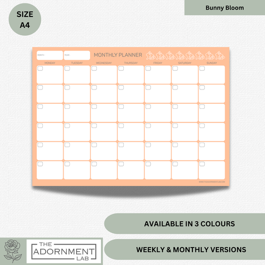 Bunny Bloom - A4 Digital Printable Monthly Planners - Peach