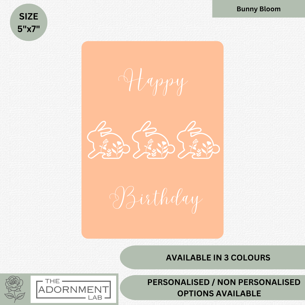 Bunny Bloom - Happy Birthday - Greetings Cards - Peach