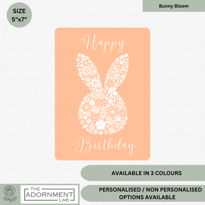 Bunny Bloom Silhouette - Happy Birthday - Greetings Cards - Peach