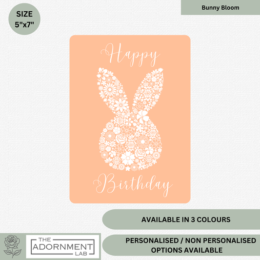 Bunny Bloom Silhouette - Happy Birthday - Greetings Cards - Peach