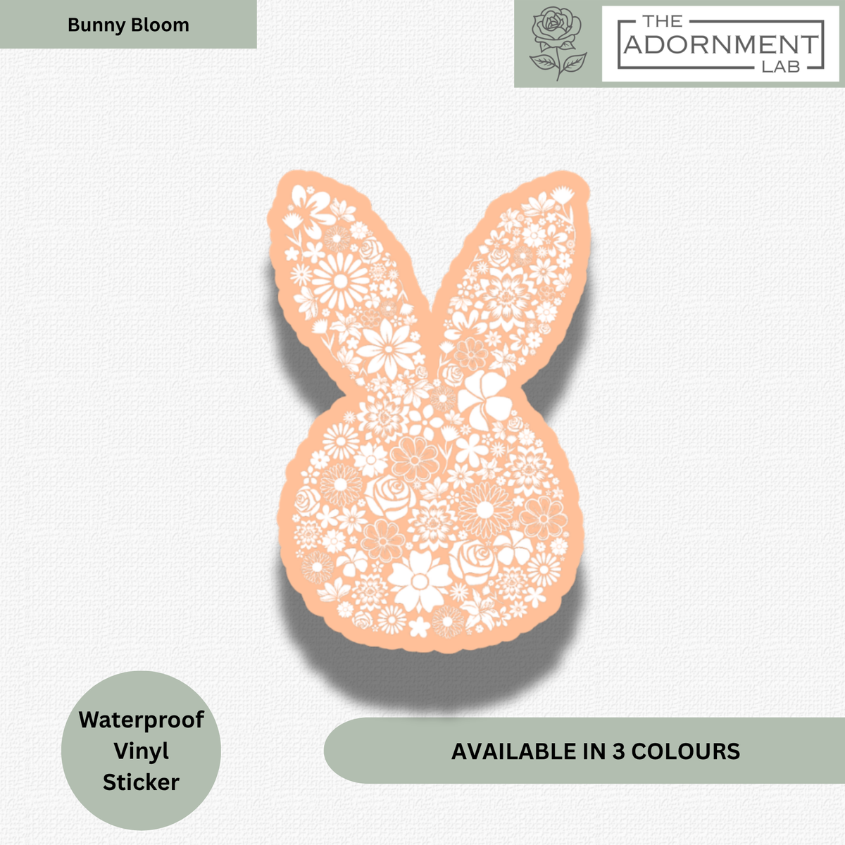 Bunny Bloom Silhouette - Waterproof Vinyl Sticker - Peach