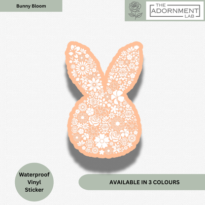 Bunny Bloom Silhouette - Waterproof Vinyl Sticker - Peach