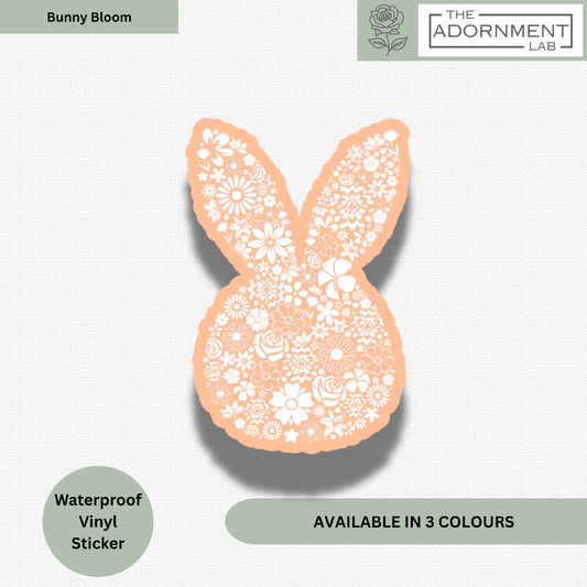 Bunny Bloom Silhouette - Waterproof Vinyl Sticker - Peach