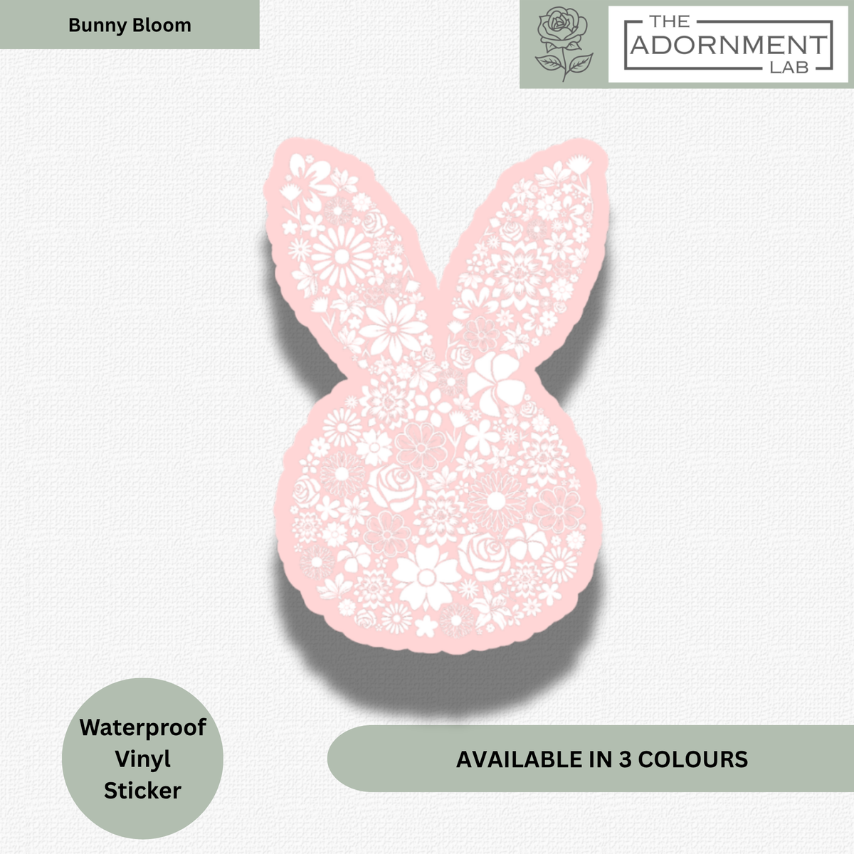 Bunny Bloom Silhouette - Waterproof Vinyl Sticker - Pink