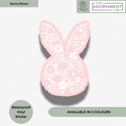 Bunny Bloom Silhouette - Waterproof Vinyl Sticker - Pink