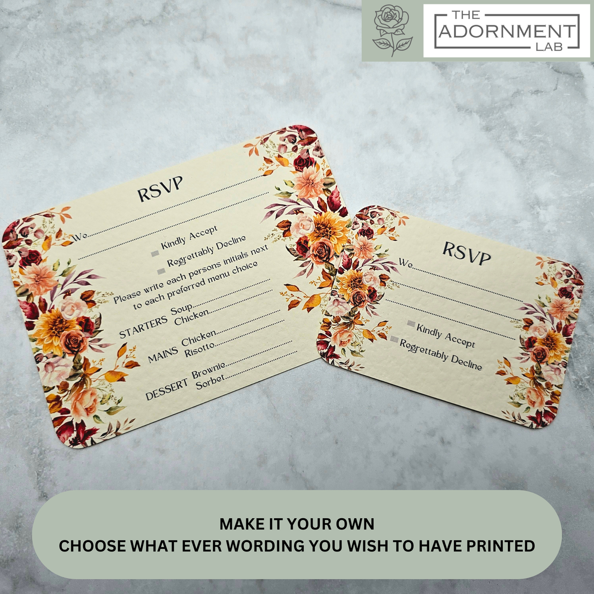 Autumn Fall Flowers Design - A6 RSVP With Menu Choices
