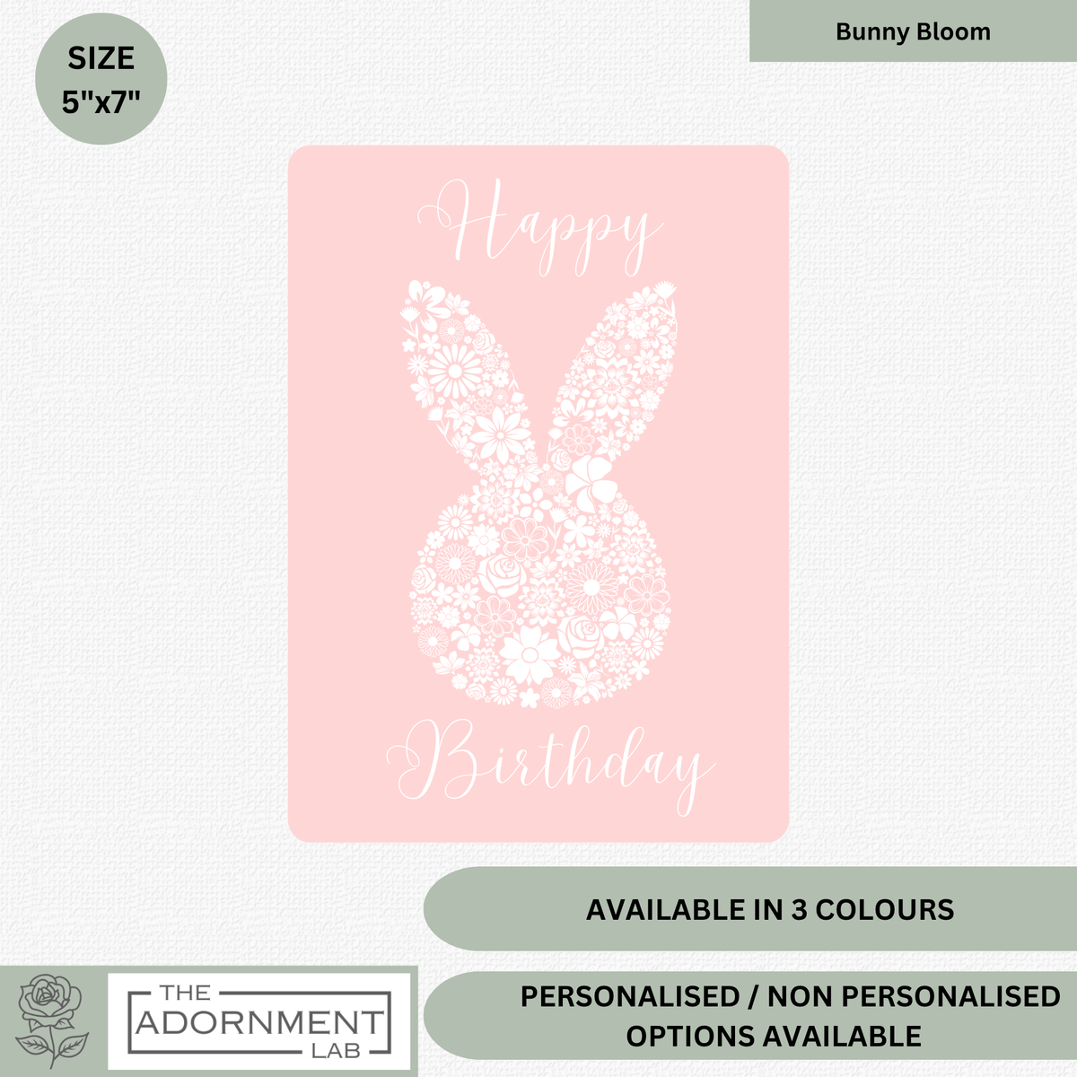 Bunny Bloom Silhouette - Happy Birthday - Greetings Cards - Pink