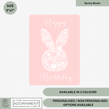 Bunny Bloom Silhouette - Happy Birthday - Greetings Cards - Pink