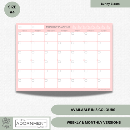 Bunny Bloom - A4 Digital Printable Monthly Planners - Pink
