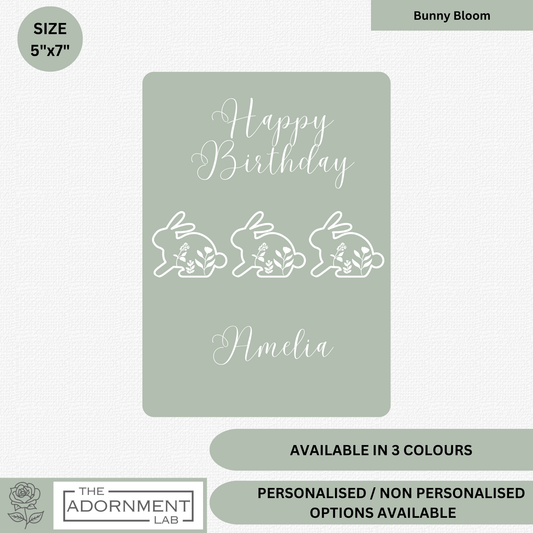 Bunny Bloom - Happy Birthday - Greetings Cards - Sage (Personalised)