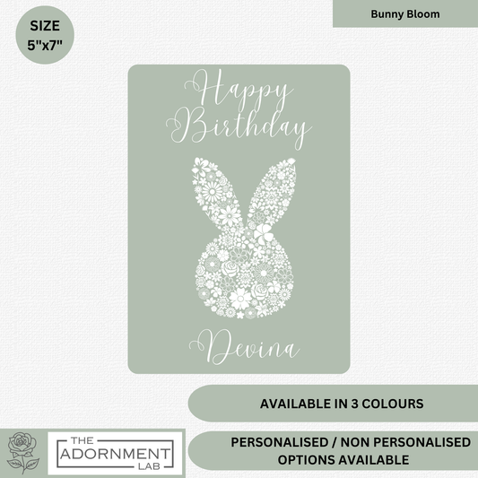 Bunny Bloom Silhouette - Happy Birthday - Greetings Cards - Sage (Personalised)