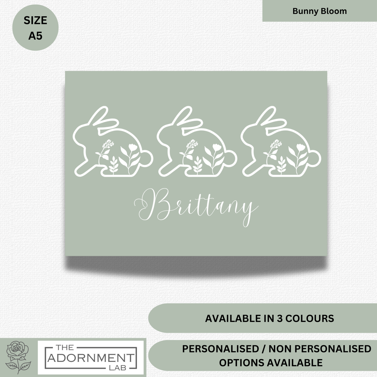 Bunny Bloom - A5 Art Print - Sage (Personalised)