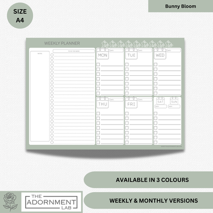 Bunny Bloom - A4 Digital Printable Weekly Planners - Sage