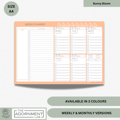 Bunny Bloom - A4 Digital Printable Weekly Planners - Peach