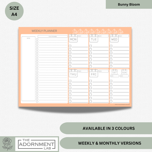 Bunny Bloom - A4 Digital Printable Weekly Planners - Peach