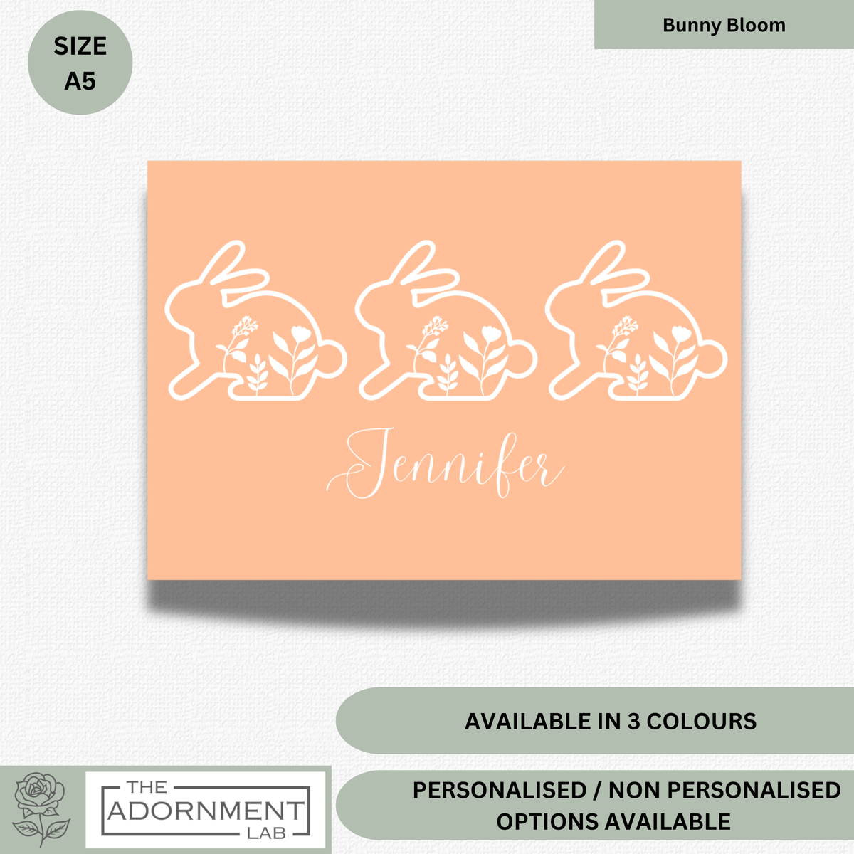 Bunny Bloom - A5 Art Print - Peach (Personalised)