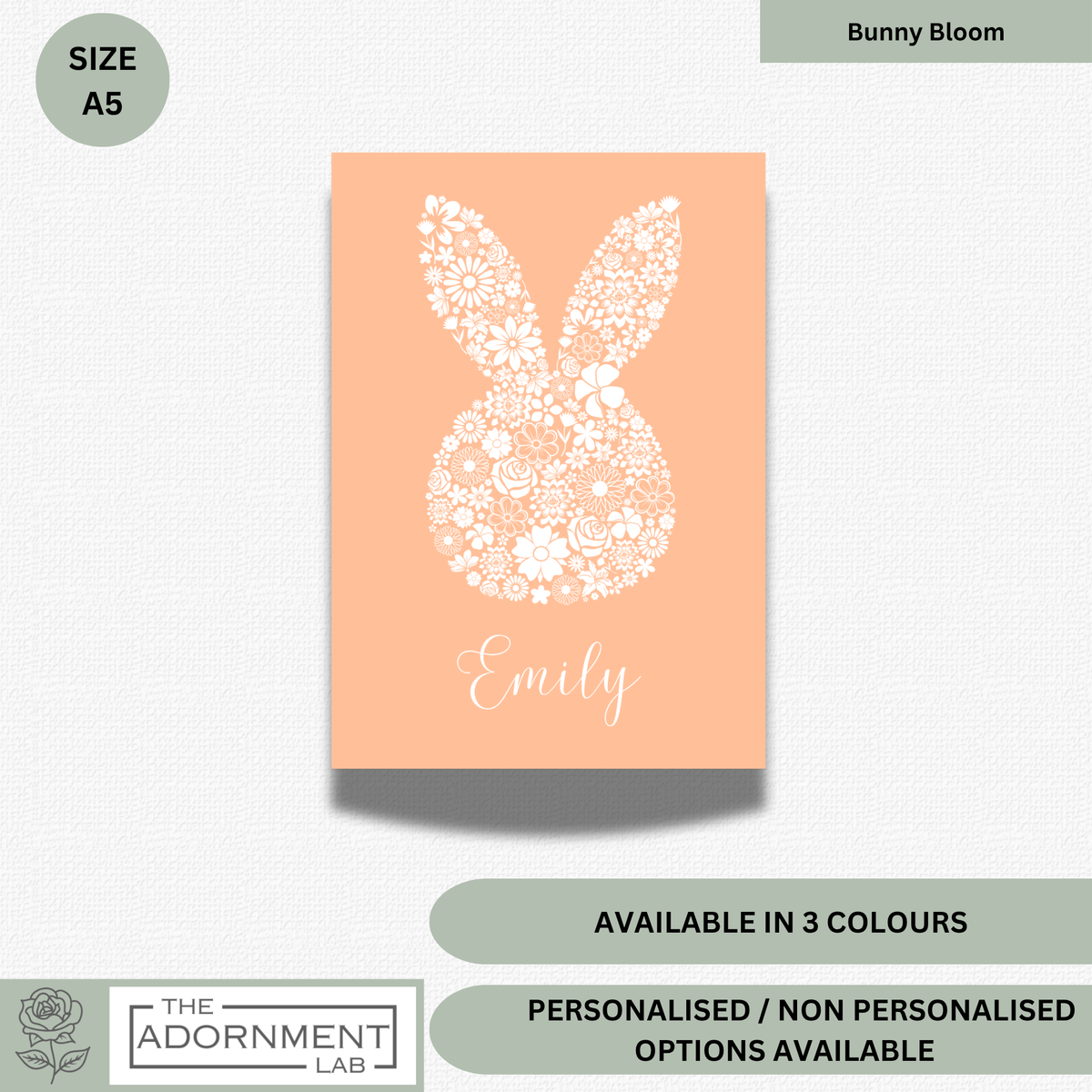 Bunny Bloom Silhouette - A5 Art Print - Peach (Personalised)
