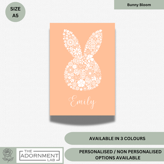 Bunny Bloom Silhouette - A5 Art Print - Peach (Personalised)