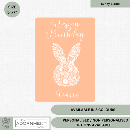Bunny Bloom Silhouette - Happy Birthday - Greetings Cards - Peach (Personalised)