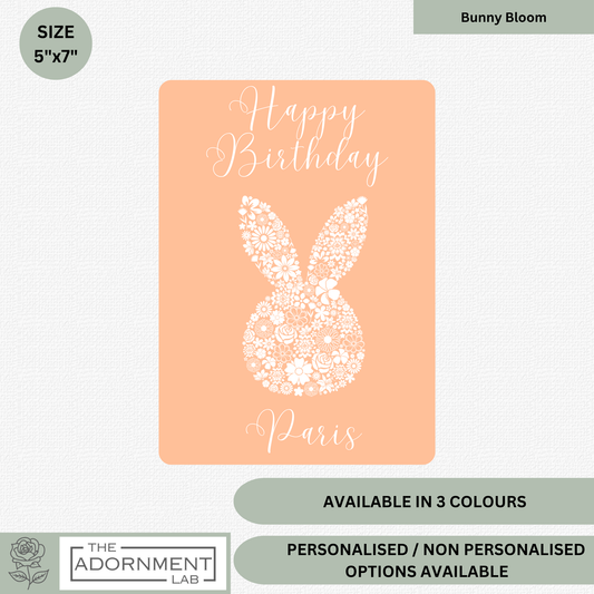 Bunny Bloom Silhouette - Happy Birthday - Greetings Cards - Peach (Personalised)