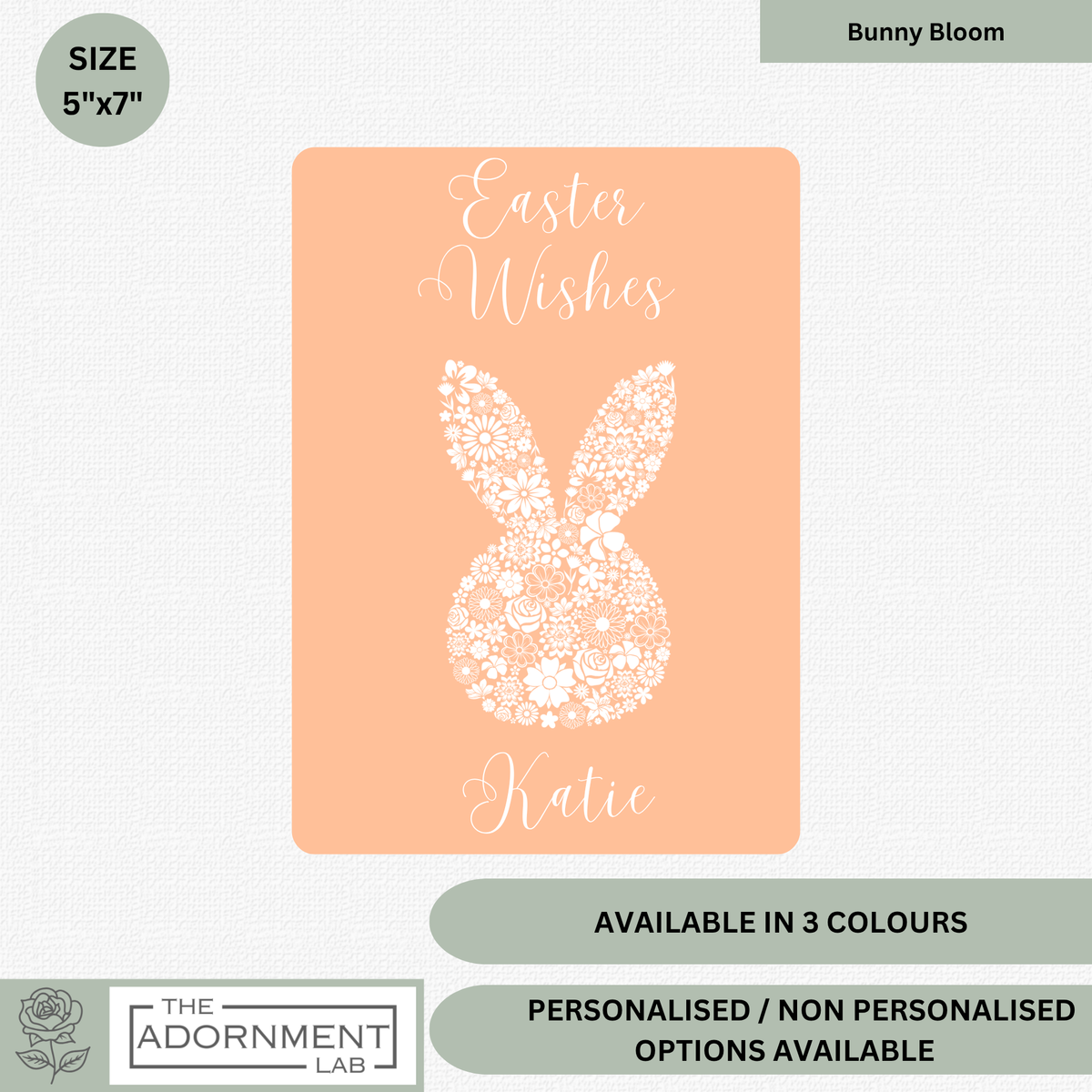 Bunny Bloom Silhouette - Easter Wishes - Greetings Card - Peach (Personalised)