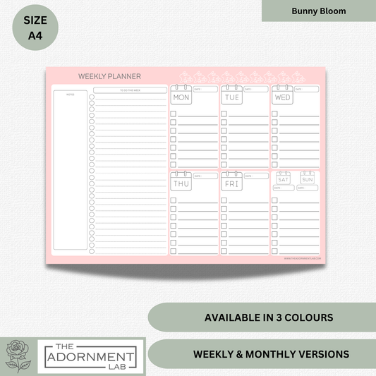 Bunny Bloom - A4 Digital Printable Weekly Planners - Pink