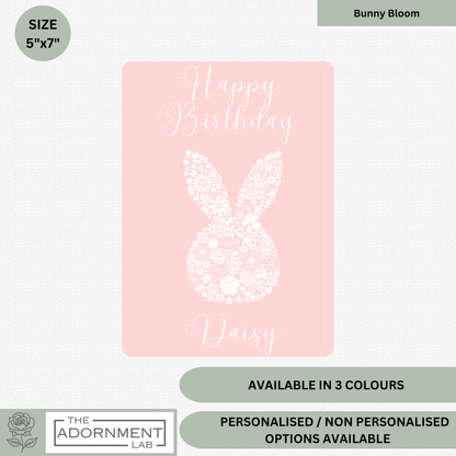Bunny Bloom Silhouette - Happy Birthday - Greetings Cards - Pink (Personalised)