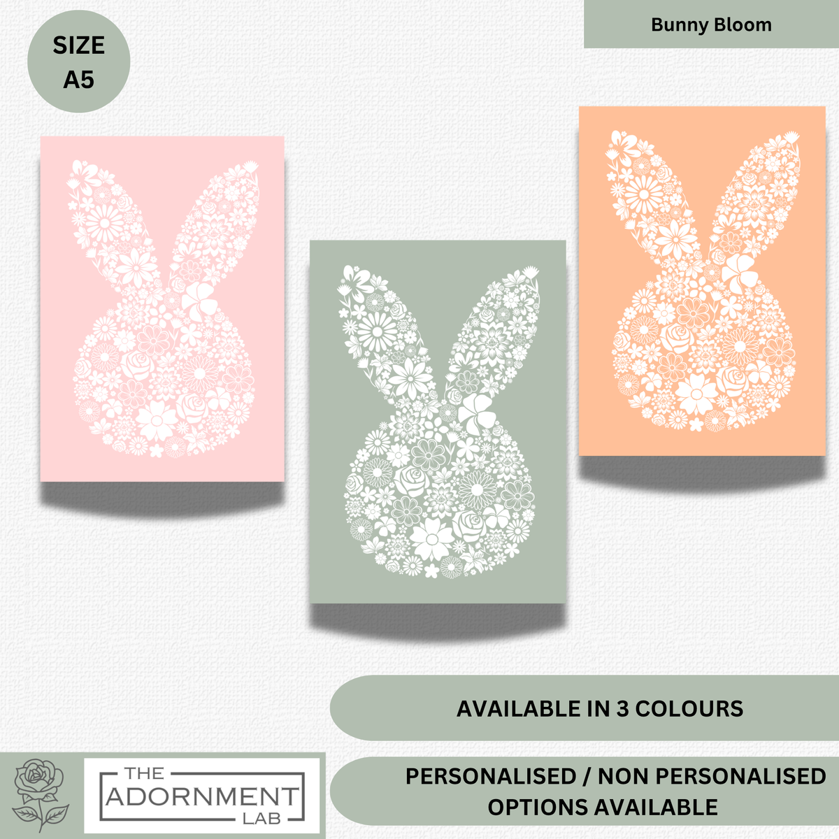 Bunny Bloom Silhouette - A5 Art Print - Peach