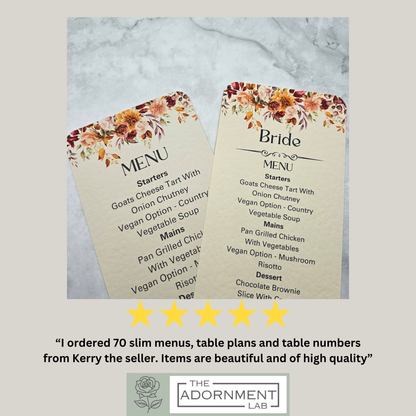 Autumn Fall Flowers Design - Slim Menu Cards (Without Guests Names)