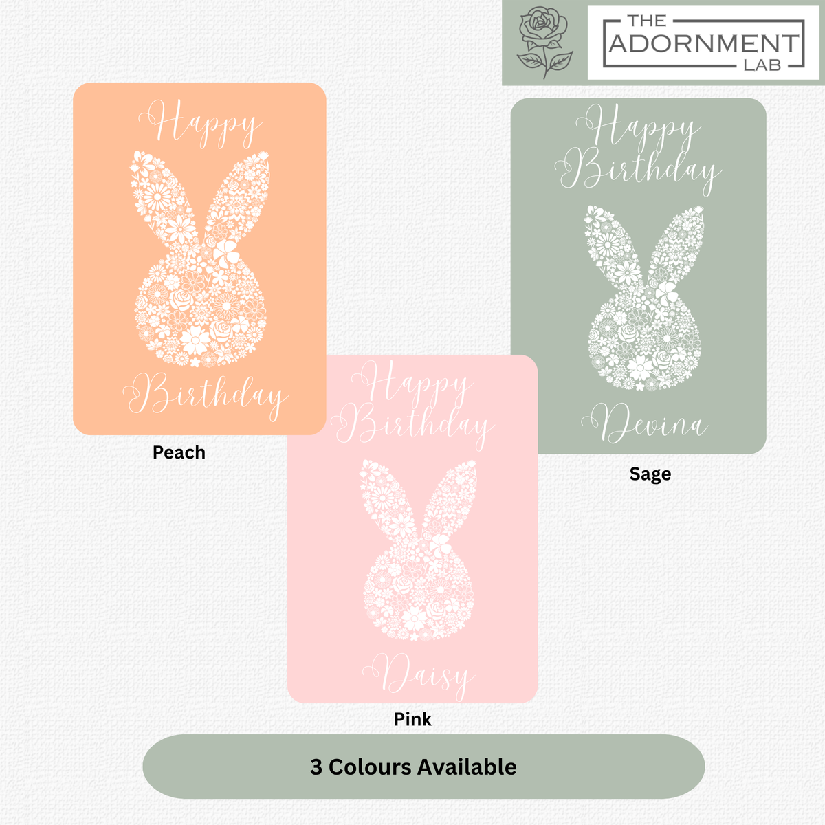 Bunny Bloom Silhouette - Happy Birthday - Greetings Cards - Peach
