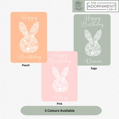 Bunny Bloom Silhouette - Happy Birthday - Greetings Cards - Peach