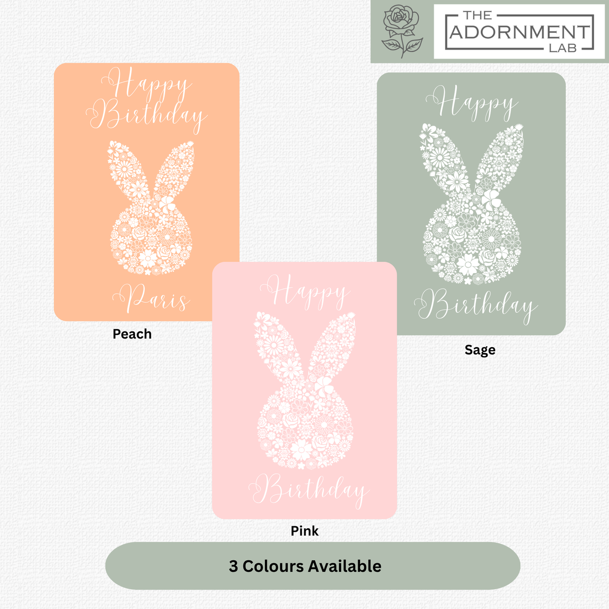 Bunny Bloom Silhouette - Happy Birthday - Greetings Cards - Sage