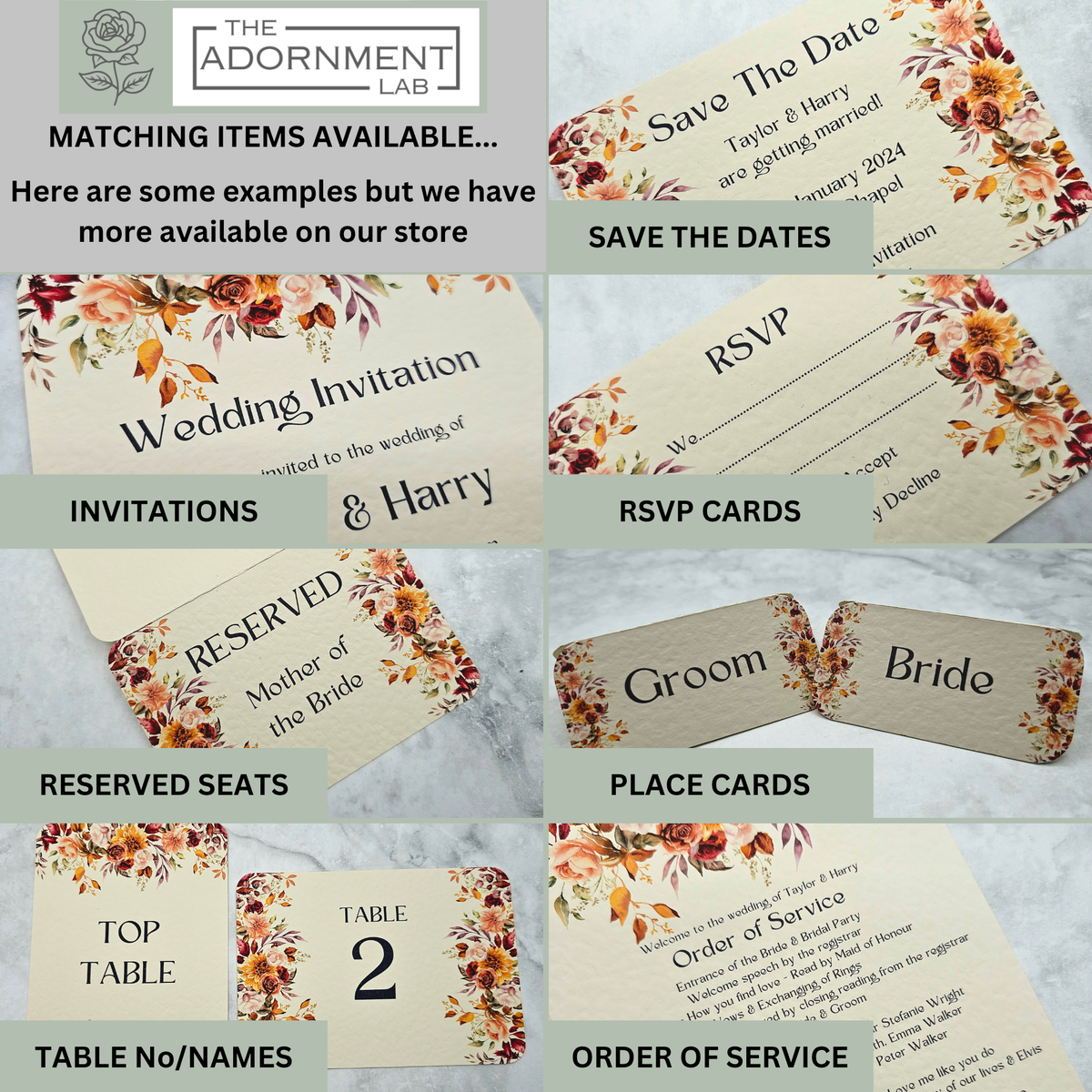 Autumn Fall Flowers Design - A5 Table Menu Cards
