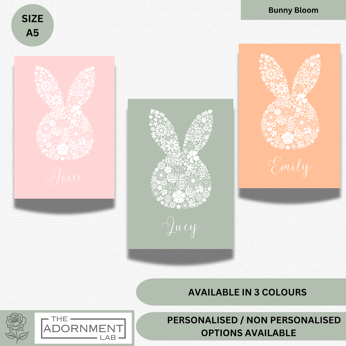 Bunny Bloom Silhouette - A5 Art Print - Pink (Personalised)