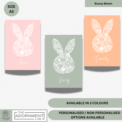 Bunny Bloom Silhouette - A5 Art Print - Pink (Personalised)