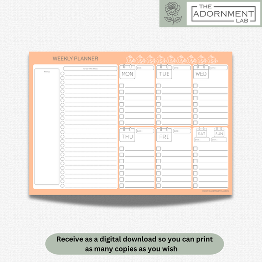 Bunny Bloom - A4 Digital Printable Monthly Planners - Peach