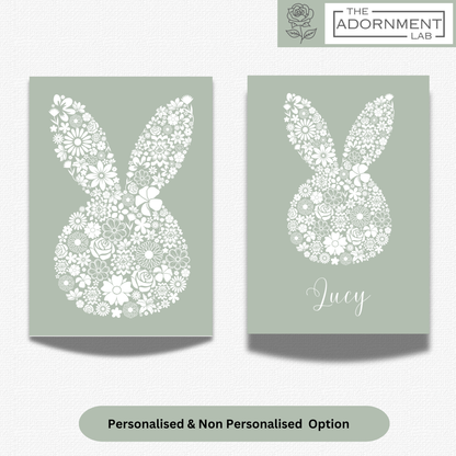 Bunny Bloom Silhouette - A5 Art Print - Sage (Personalised)